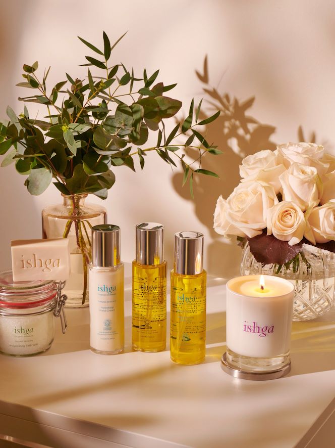 IshIshga Spa Products on a treatment table in the SPA at The Dorchester